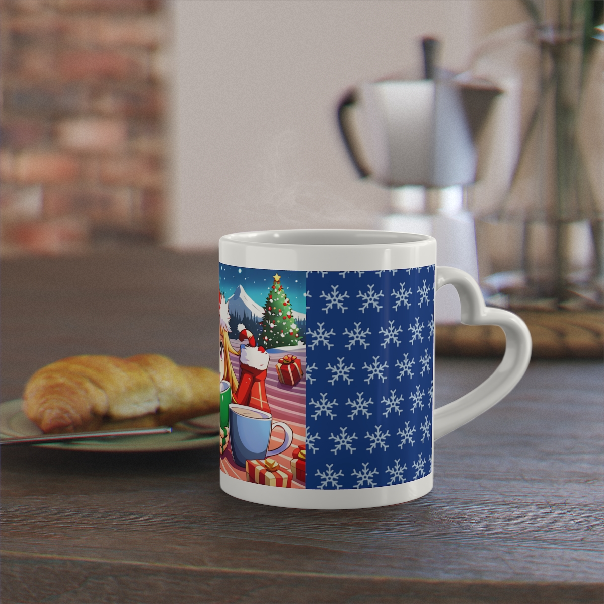 Starte deinen Tag mit Stil - unsere herzförmige Anime-Weihnachts-Tasse für Manga-Fans
