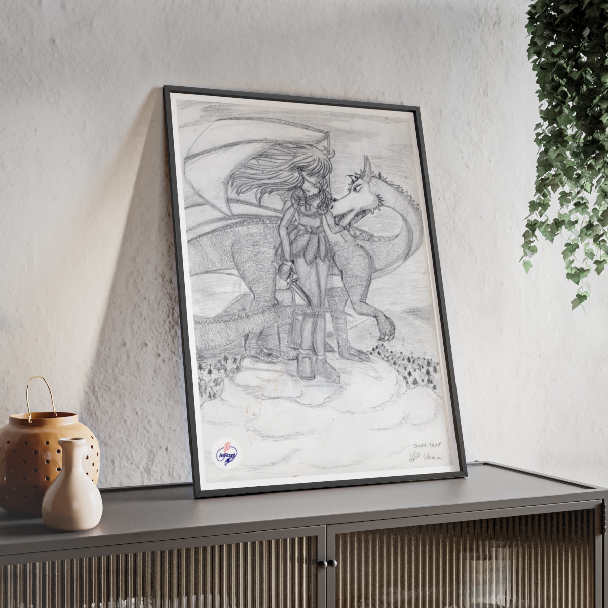 Manga-Poster mit Holzrahmen # 3 - Drachenbruder - Künstlerin Verena Heß