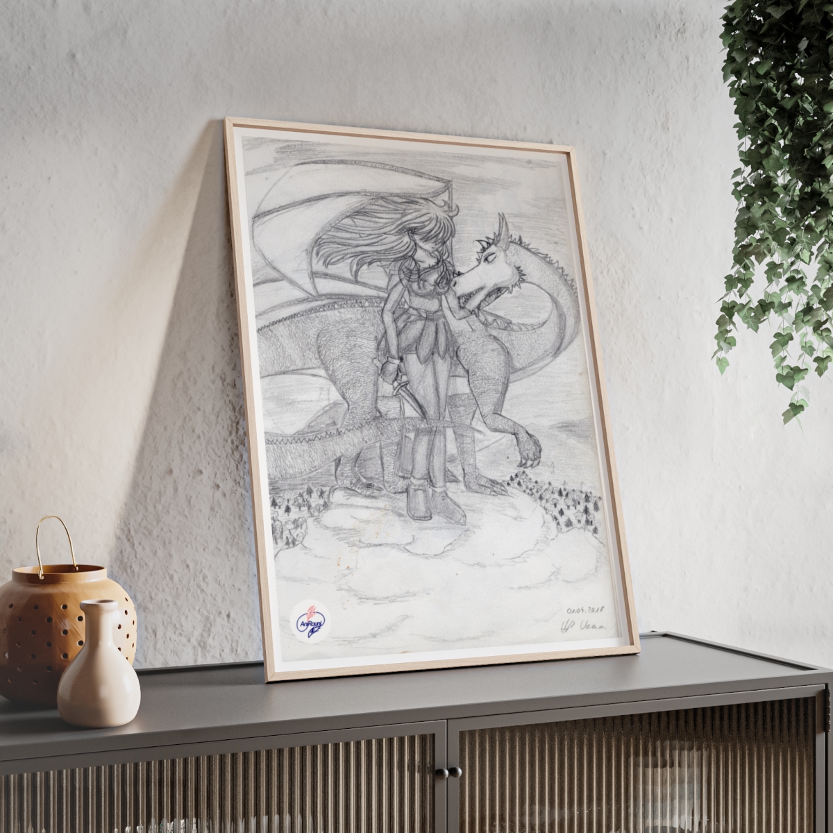 Manga-Poster mit Holzrahmen # 3 - Drachenbruder - Künstlerin Verena Heß