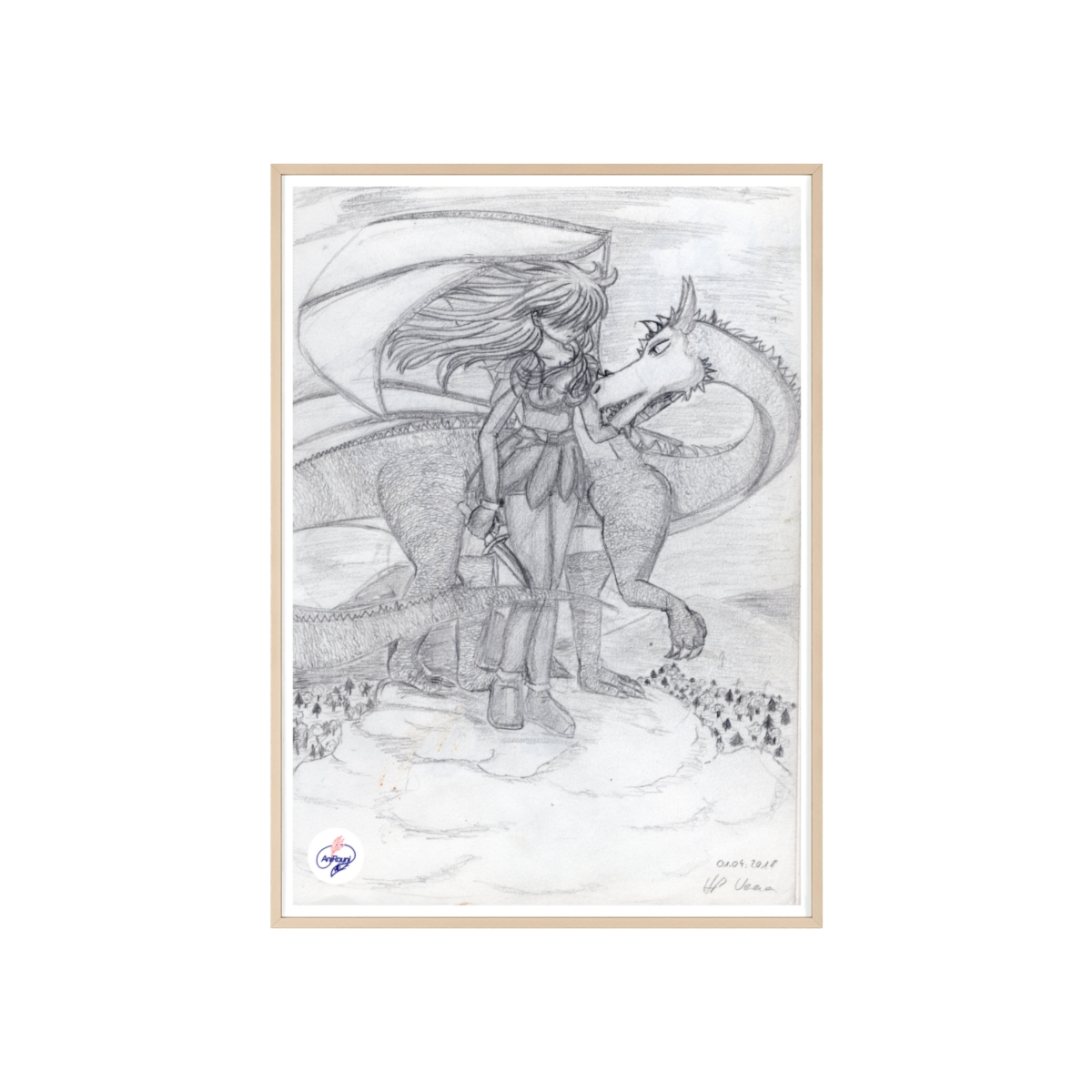 Manga-Poster mit Holzrahmen # 3 - Drachenbruder - Künstlerin Verena Heß