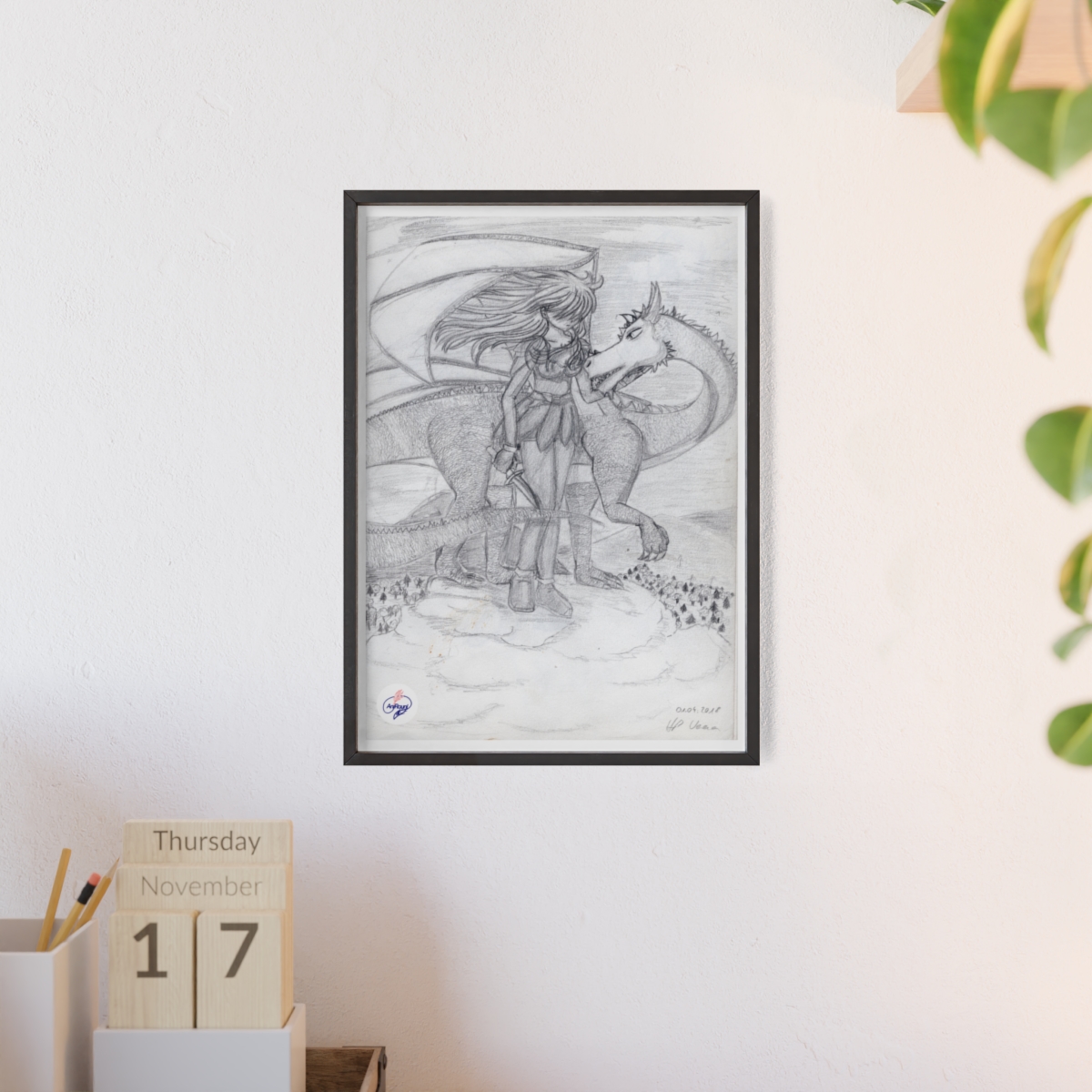 Manga-Poster mit Holzrahmen # 3 - Drachenbruder - Künstlerin Verena Heß