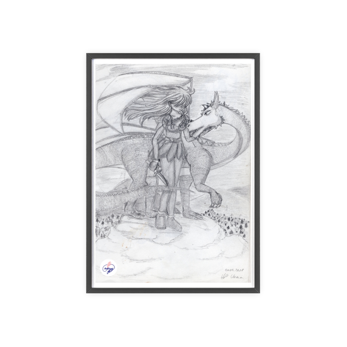 Manga-Poster mit Holzrahmen # 3 - Drachenbruder - Künstlerin Verena Heß