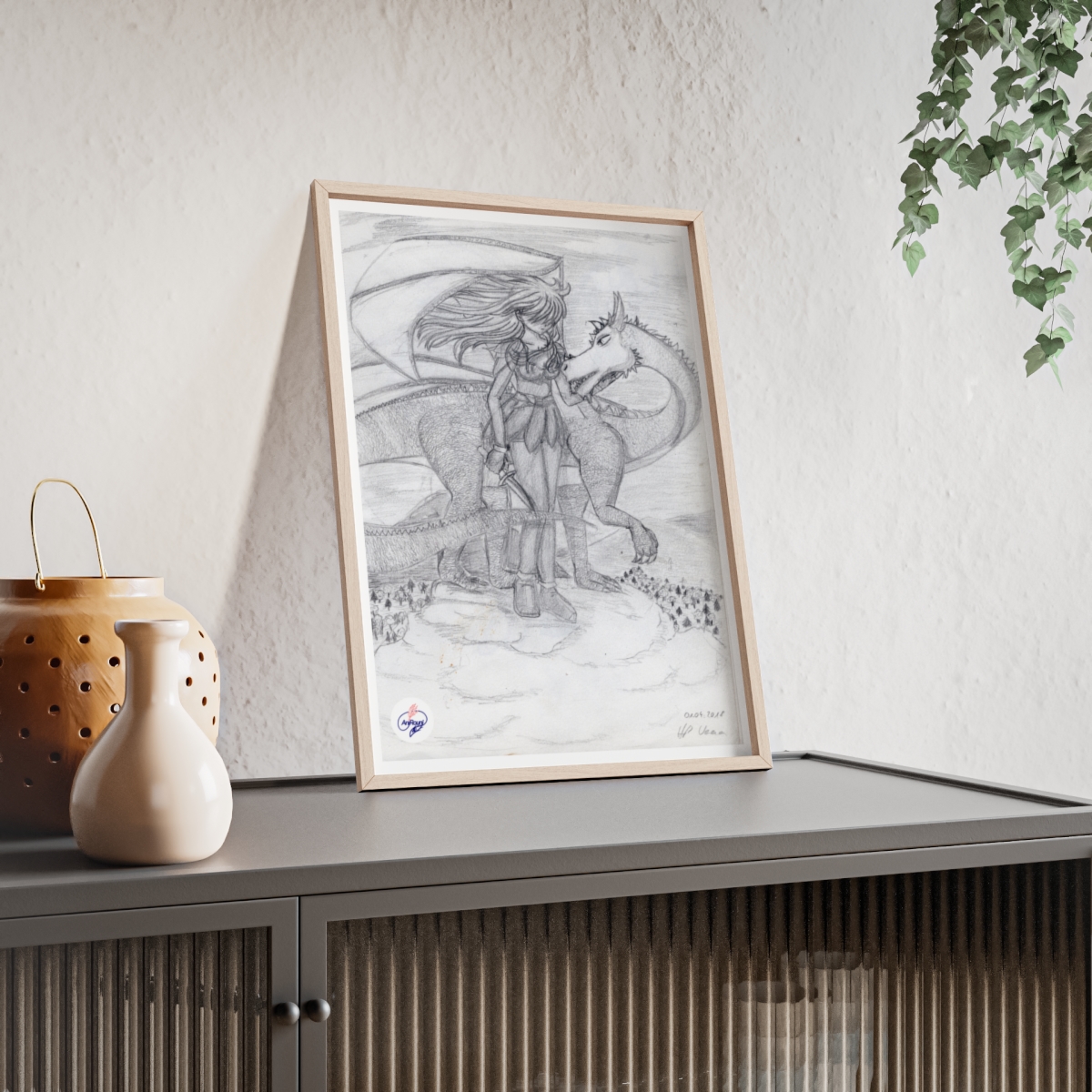 Manga-Poster mit Holzrahmen # 3 - Drachenbruder - Künstlerin Verena Heß