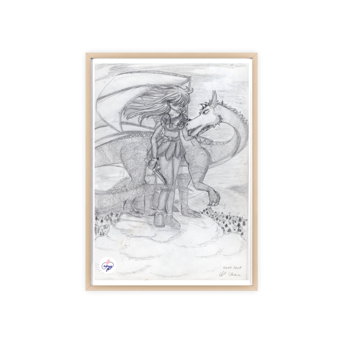 Manga-Poster mit Holzrahmen # 3 - Drachenbruder - Künstlerin Verena Heß