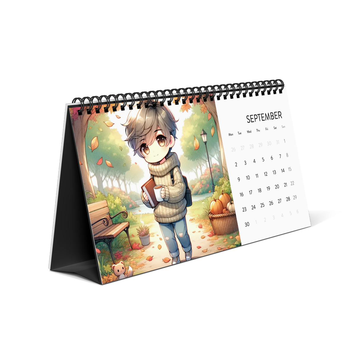 2024 Chibi Manga Desk Calendar - Satin Finish, 10x5", Spiral Binding, Tent Card Backing
