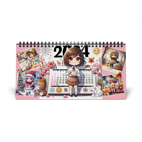 2024 Chibi Manga Desk Calendar - Satin Finish, 10x5", Spiral Binding, Tent Card Backing