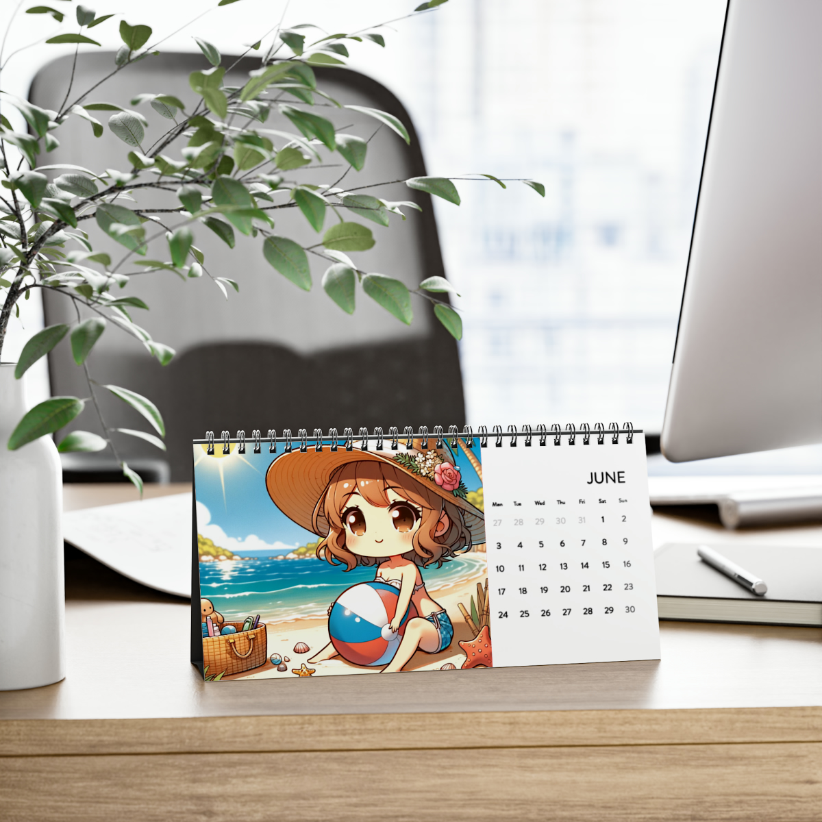 2024 Chibi Manga Desk Calendar - Satin Finish, 10x5", Spiral Binding, Tent Card Backing