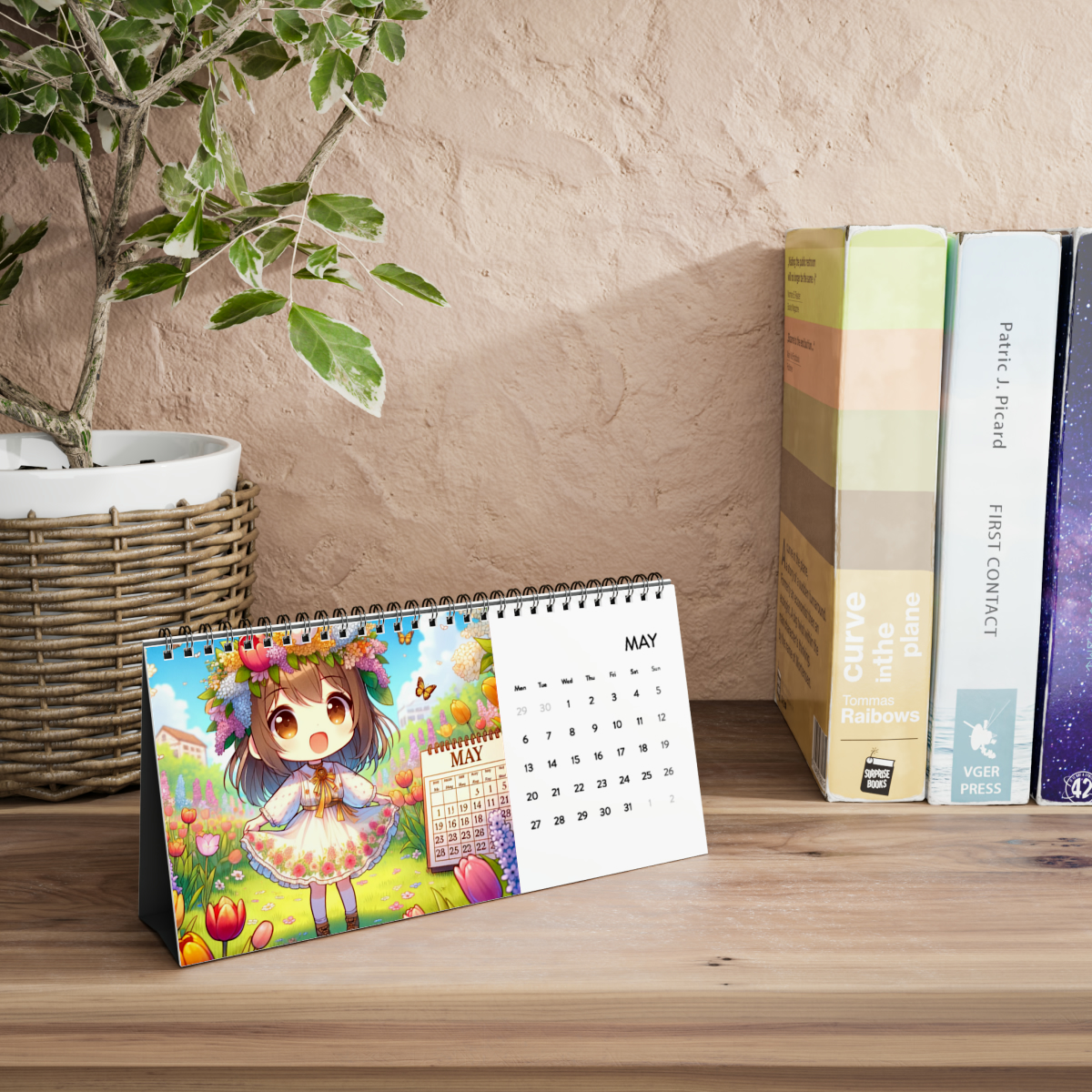 2024 Chibi Manga Desk Calendar - Satin Finish, 10x5", Spiral Binding, Tent Card Backing