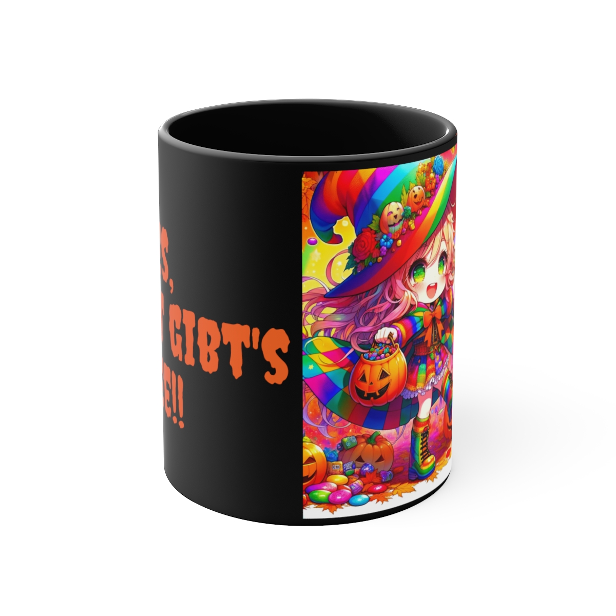 Bunte Hexe Halloween Kaffeetasse - 'Süßes, sonst gibt's Kaffee!' - Farbenfroh und Charakterstark, 11oz