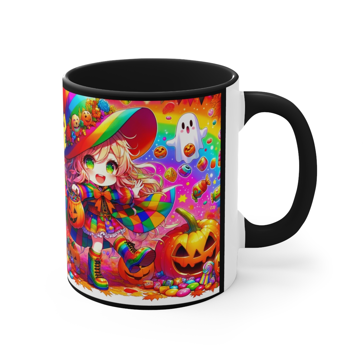 Bunte Hexe Halloween Kaffeetasse - 'Süßes, sonst gibt's Kaffee!' - Farbenfroh und Charakterstark, 11oz