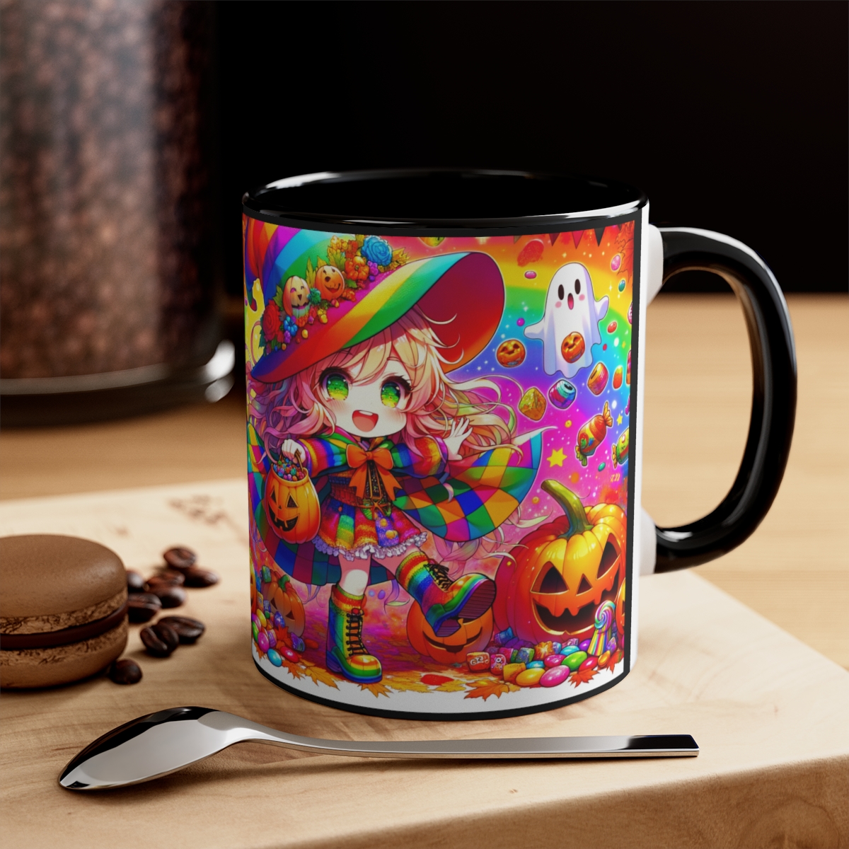 Bunte Hexe Halloween Kaffeetasse - 'Süßes, sonst gibt's Kaffee!' - Farbenfroh und Charakterstark, 11oz