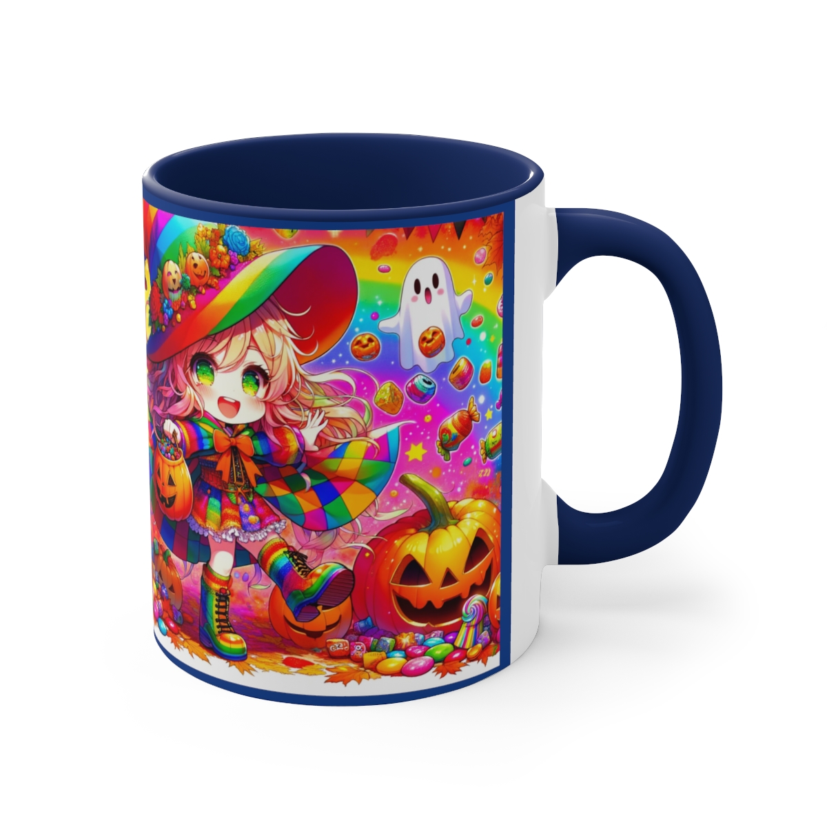 Bunte Hexe Halloween Kaffeetasse - 'Süßes, sonst gibt's Kaffee!' - Farbenfroh und Charakterstark, 11oz