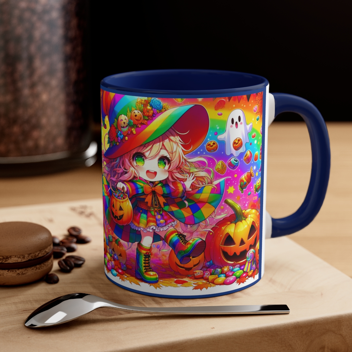 Bunte Hexe Halloween Kaffeetasse - 'Süßes, sonst gibt's Kaffee!' - Farbenfroh und Charakterstark, 11oz