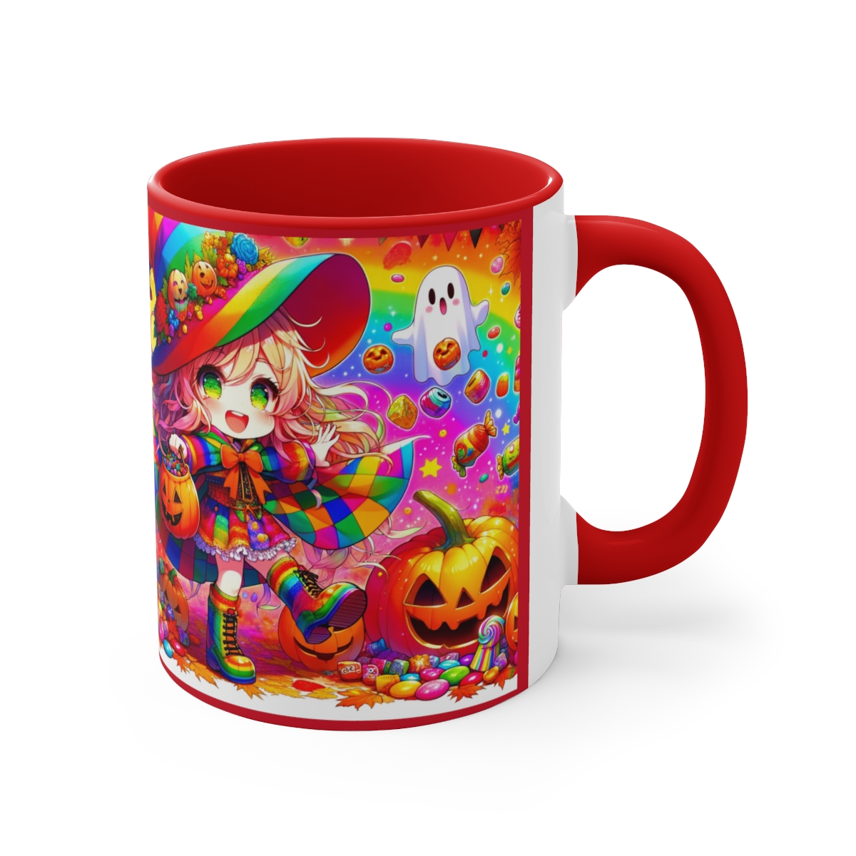 Bunte Hexe Halloween Kaffeetasse - 'Süßes, sonst gibt's Kaffee!' - Farbenfroh und Charakterstark, 11oz