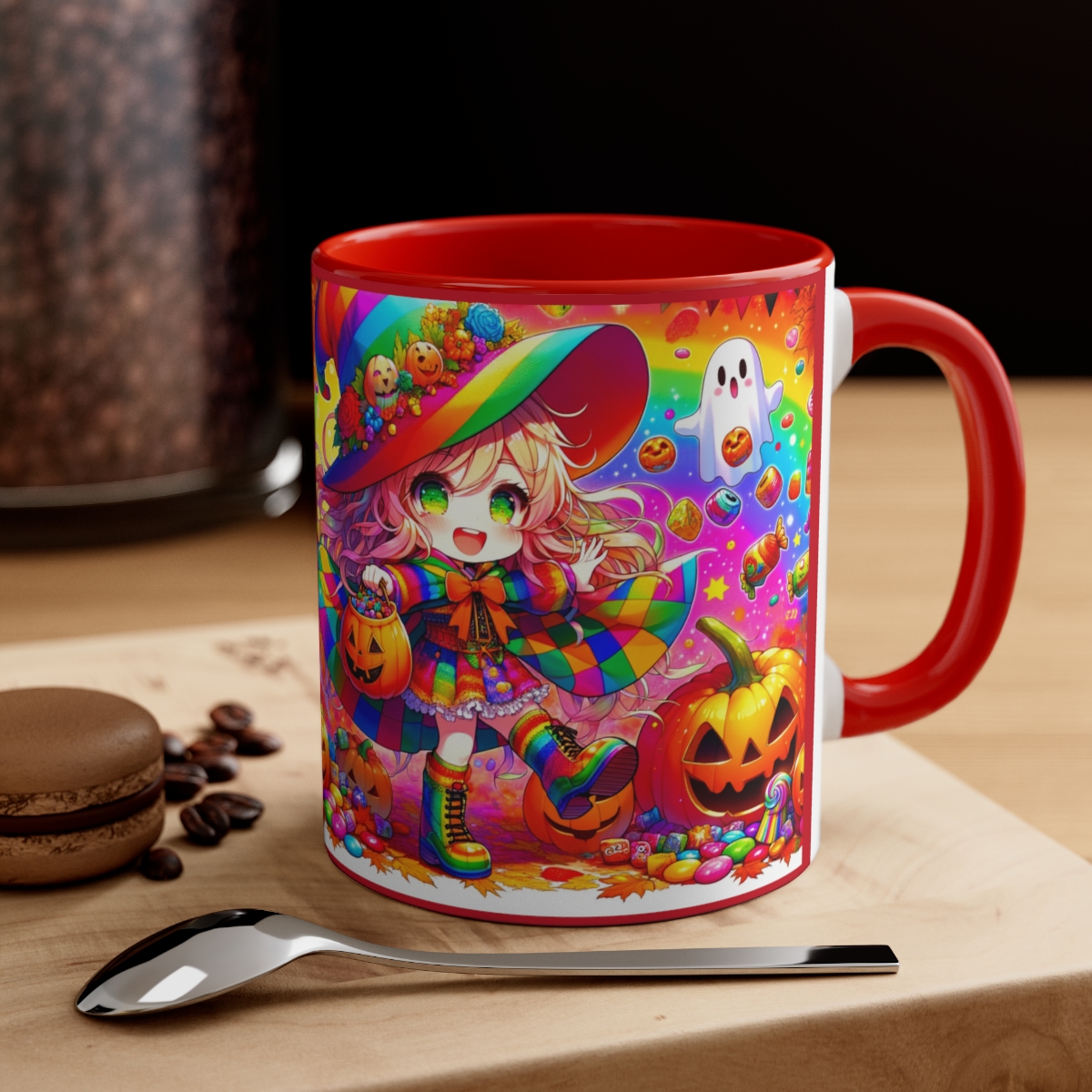 Bunte Hexe Halloween Kaffeetasse - 'Süßes, sonst gibt's Kaffee!' - Farbenfroh und Charakterstark, 11oz