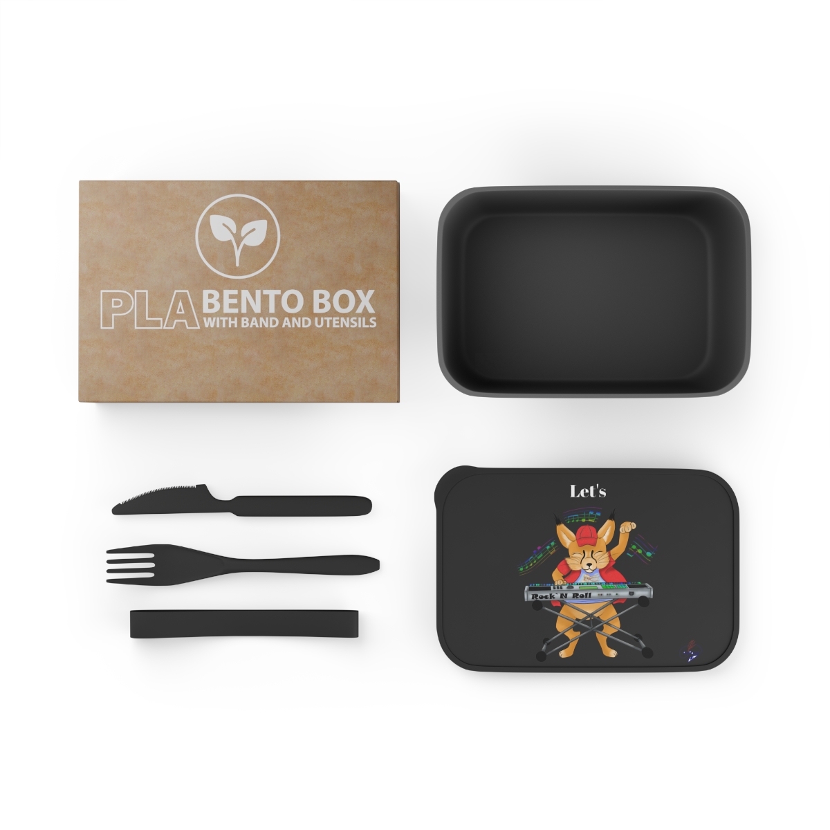 PLA Bento Box with Band and Utensils - Karakal Emma, Lets RockNRoll
